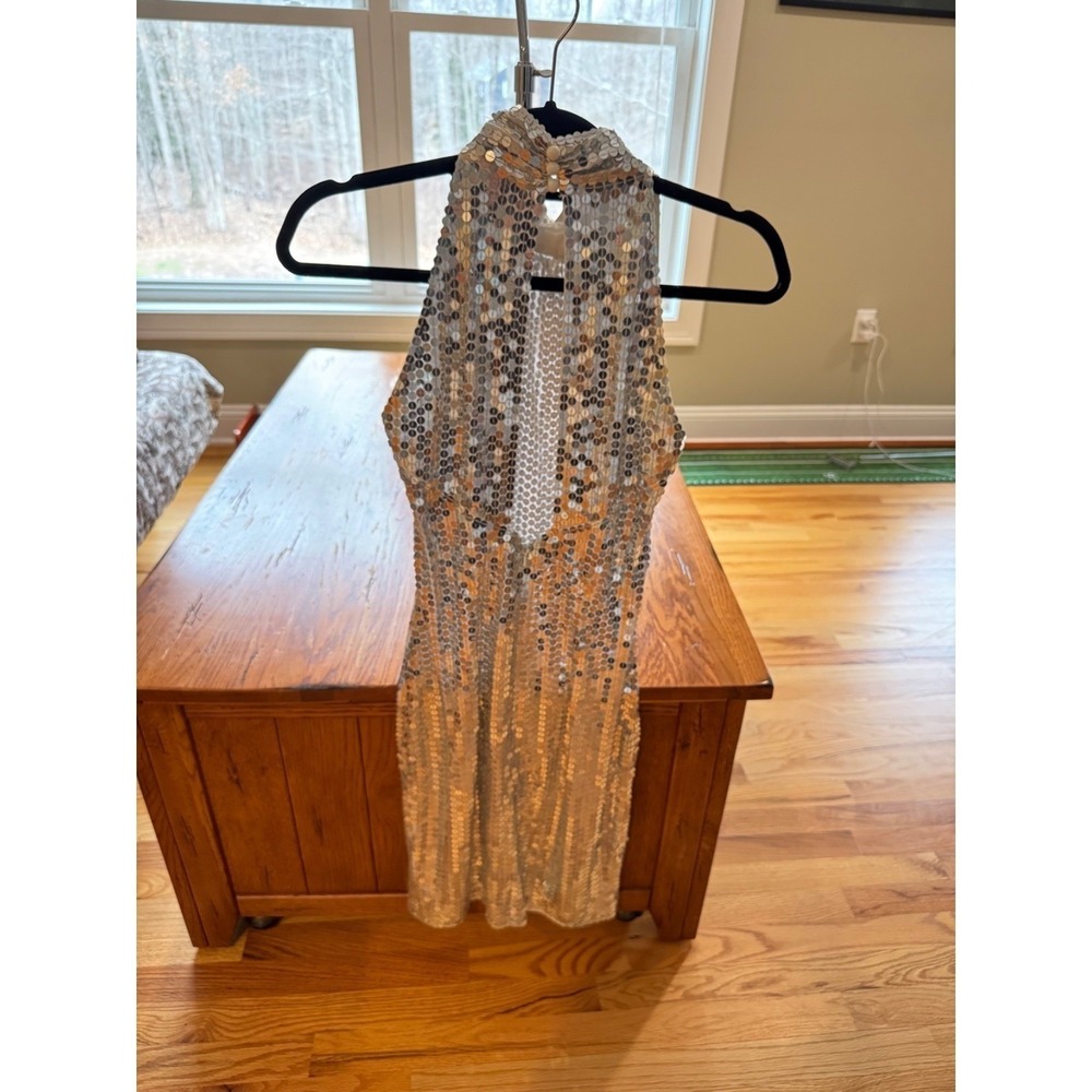 Nite line Lim Choi vintage silver sequins halter sleeveless cocktail dress - Picture 2 of 11